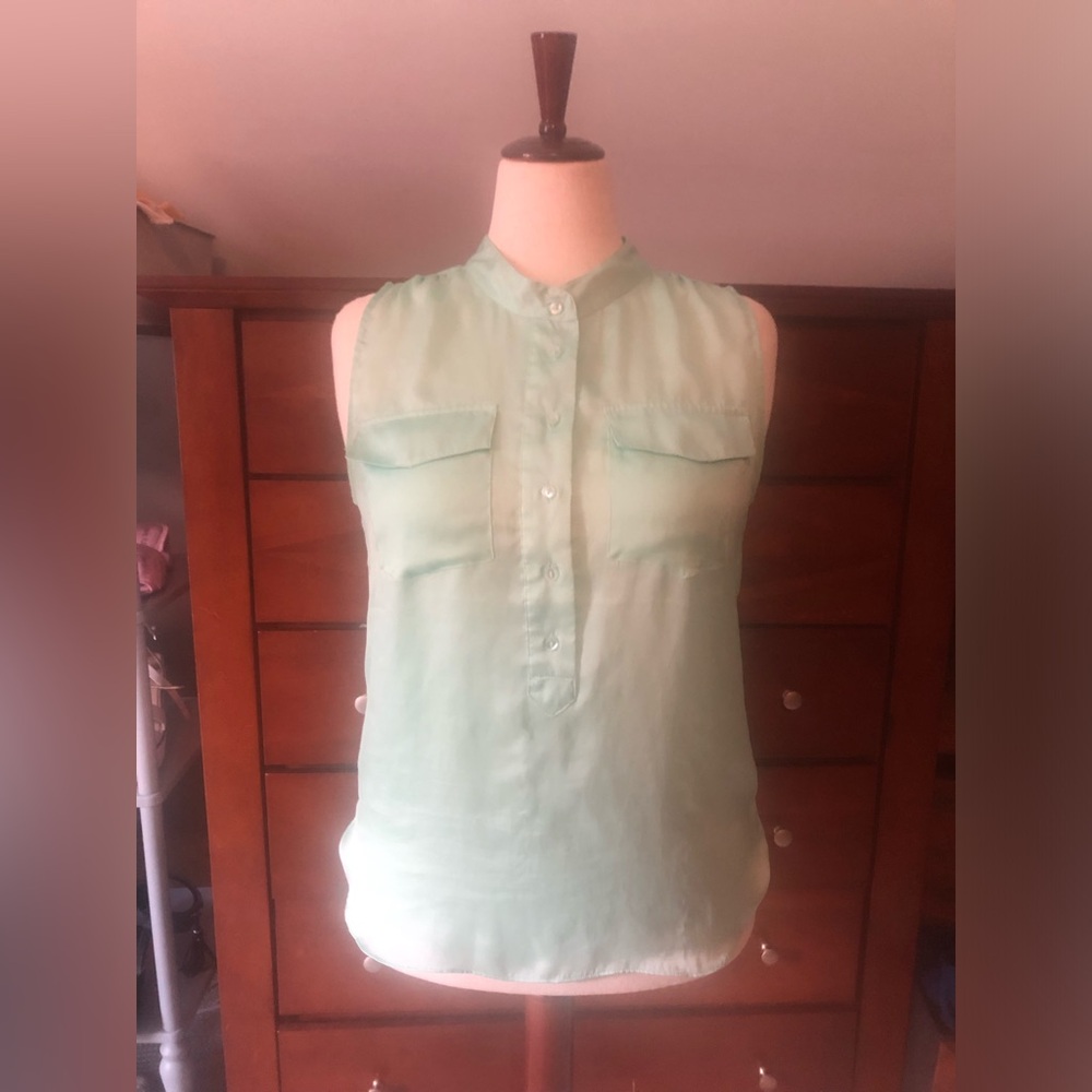 Cynthia Rowley Sleeveless Mint Green Button-Front Camisole